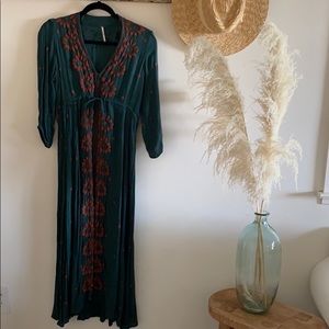 Free People Embroidered Fable Midi Dress XS